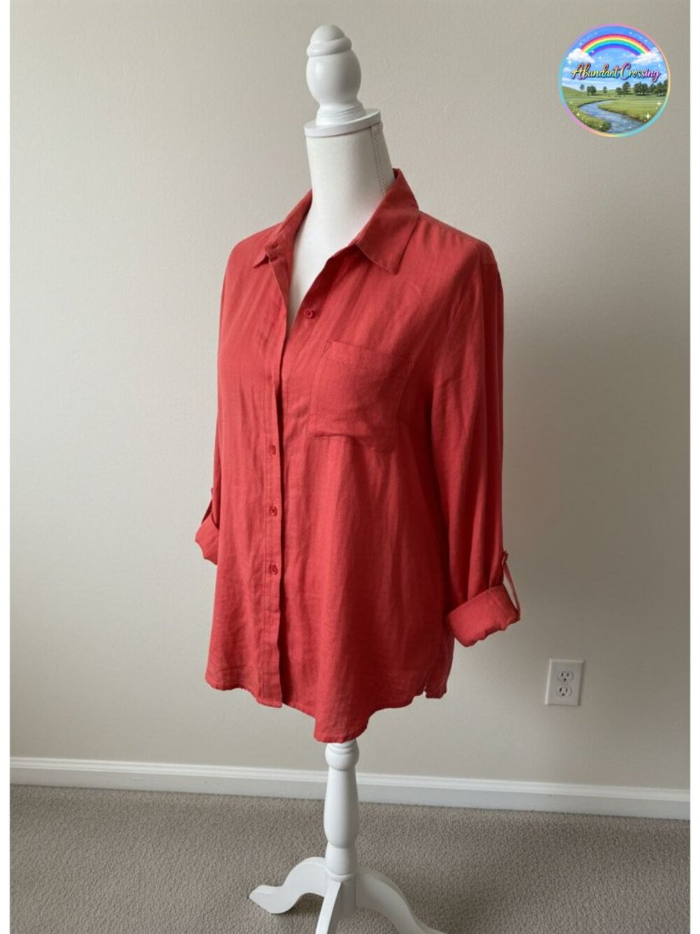 Women's Cotton Linen Button Down Shirt Long Sleeve Collared Blouse with Pocket